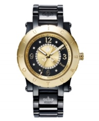 With a golden crown placed atop a bold background, this HRH collection watch from Juicy Couture rises to the throne. With a golden crown placed atop a bold background, this HRH collection watch from Juicy Couture rises to the throne.