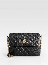 Quilted leather design has a soft texture and a goldtone hardware pushlock embellishment on the flap. Chain-link and leather strap, 13 drop Magnetic flap closure Center zipper compartment and zipper pocket Cotton lining 9½W X 8½H X 3D Made in Italy Quilted leather design has a soft texture and a goldtone hardware pushlock embellishment on the flap. Chain-link and leather strap, 13 drop Magnetic flap closure Center zipper compartment and zipper pocket Cotton lining 9½W X 8½H X 3D Made in Italy
