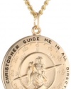 Men's 14k Gold Filled Round Saint Christopher Pendant Necklace with Compass Design, 24