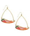 RACHEL Rachel Roy gives a classic pair of hoops a little extra lift! Intricate wings decorated by colorful epoxy, shimmering glass accents and a worn gold tone mixed metal setting. Approximate drop: 2-1/4 inches.