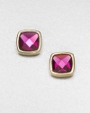 A faceted stone set in a 8k goldplated setting. Glass stones8k goldplated brassSize, about .3Post backImported 