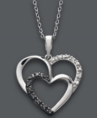 Double up on love. This sparkling heart-shaped style combines round-cut black diamonds (1/10 ct. t.w.) and white diamond accents in a polished sterling silver setting. Approximate length: 18 inches. Approximate drop: 1 inch. Double up on love. This sparkling heart-shaped style combines round-cut black diamonds (1/10 ct. t.w.) and white diamond accents in a polished sterling silver setting. Approximate length: 18 inches. Approximate drop: 1 inch.