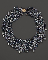 Six-row grey freshwater pearl necklace with clasp closure. Six-row grey freshwater pearl necklace with clasp closure.