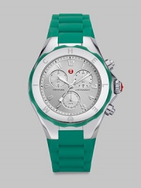 From the Tahitian Jean Bean Collection. Be bold and sporty with this colorful and technical timepiece. Quartz movementWater resistant to 5 ATMRound stainless steel case, 40mm (1.6) Logo etched bezelSilvertone sunray dialNumeric hour markersSecond hand Sea green silicone strapImported From the Tahitian Jean Bean Collection. Be bold and sporty with this colorful and technical timepiece. Quartz movementWater resistant to 5 ATMRound stainless steel case, 40mm (1.6) Logo etched bezelSilvertone sunray dialNumeric hour markersSecond hand Sea green silicone strapImported