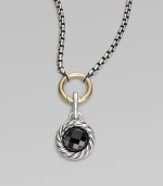 A richly faceted black onyx in a graceful cable frame makes an elegant addition to your own necklace or bracelet. Black onyx Sterling silver Diameter, about ½ Spring clip clasp Made in USA Please note: Necklace sold separately.