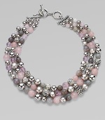 From the Elements Collection. A triple strand of bold beads combines sterling silver, rose quartz, grey chalcedony and grey moonstone in an artful union of rich textures, varied sizes and soft shades.Rose quartz, grey chalcedony and grey moonstoneSterling silverLength, about 18Cable toggle claspImported