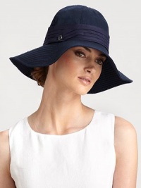 Cotton cloche, with wide stitched brim and pleated trim, retains its shape after packing.CottonLogo button detailPleated bandBrim, about 4Spot cleanMade in Italy Cotton cloche, with wide stitched brim and pleated trim, retains its shape after packing.CottonLogo button detailPleated bandBrim, about 4Spot cleanMade in Italy