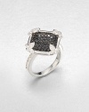 From the Soho Collection. Rich black spinel stones on a diamond shaped, sterling silver surface accented with brilliant white sapphire accents. Black spinelWhite sapphiresSterling silverWidth, about .8Imported