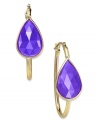 A touch of color livens any look. These stunning 10k gold hoop earrings feature pear-cut blue chalcedony stones (5-1/5 ct. t.w.). Approximate drop: 1 inch.