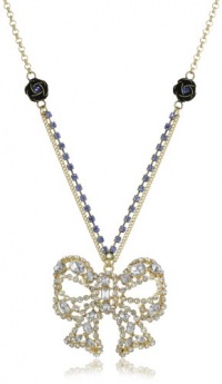 Betsey Johnson Iconic Vintage Hearts Large Crystal Bow Pendant Necklace