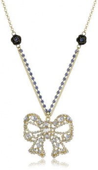 Betsey Johnson Iconic Vintage Hearts Large Crystal Bow Pendant Necklace Betsey Johnson Iconic Vintage Hearts Large Crystal Bow Pendant Necklace