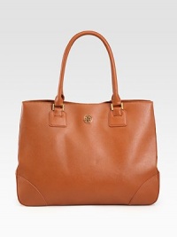 Sumptuous saffiano leather in a roomy top-handle carryall with polished logo hardware.Double top handles, 7¾ dropTop snap closureProtective metal feetCenter zip compartmentOne inside zip pocketTwo inside open pocketsOne inner mirror15W X 12H X 5DImported Sumptuous saffiano leather in a roomy top-handle carryall with polished logo hardware.Double top handles, 7¾ dropTop snap closureProtective metal feetCenter zip compartmentOne inside zip pocketTwo inside open pocketsOne inner mirror15W X 12H X 5DImported