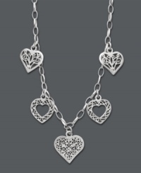 This Giani Bernini style is certain to capture your heart. For the free-spirited fashionista, five filigree hearts create an enchanting look you'll cherish forever. Crafted in sterling silver. Approximate length: 16 inches.