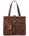 Understated and elegant, this everyday design from Fossil will escort you from work to weekend in style.  Soft leather is outfitted with discrete signature detailing and convenient front pockets, while the generous interior meets all your daily demands.