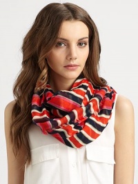 Sporty, brightly hued stripes and delicate eyelash fringe decorate this wear-with-all piece.Modal47 X 67Dry cleanImported Sporty, brightly hued stripes and delicate eyelash fringe decorate this wear-with-all piece.Modal47 X 67Dry cleanImported