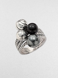 From the Elements Collection. Faceted hematite, smooth black onyx beads and multi-textural sterling silver beads in a clustered design on a sterling silver setting. Black onyx and hematiteSterling silverImported 