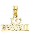 One of the most beautiful places on earth is now the subject of a beautiful keepsake! This 14 gold charm reads I (Heart) Hawaii with gleaming brilliance. Chain not included. Approximate drop length: 3/5 inch. Approximate drop width: 3/5 inch.