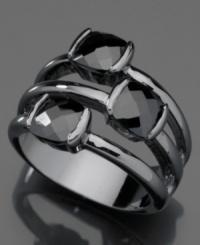 A triple threat of stunning and sophisticated beauty. This ring features three bands joined in the back, with three faceted hematite stones. Crafted in mixed metal. Size 7. A triple threat of stunning and sophisticated beauty. This ring features three bands joined in the back, with three faceted hematite stones. Crafted in mixed metal. Size 7.