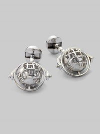 Global style for the sophisticated traveler in polished sterling silver with rotating globe detail. T-backing About 1 diam. Imported Global style for the sophisticated traveler in polished sterling silver with rotating globe detail. T-backing About 1 diam. Imported