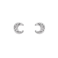 .925 Sterling Silver Rhodium Plated Moon CZ Stud Earrings with Screw-back for Children & Women .925 Sterling Silver Rhodium Plated Moon CZ Stud Earrings with Screw-back for Children & Women