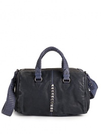 THE LOOKRectangle shapeDouble top handles and shoulder strapDouble top zip closurePleat, seam and metal hardware detailsOne inside zip pocket with logo detailTwo inside open pocketsTHE FITDouble top handles, 4 dropAdjustable shoulder strap, 18½ drop13W X 8H X 8DTHE MATERIALLeatherFully lined THE LOOKRectangle shapeDouble top handles and shoulder strapDouble top zip closurePleat, seam and metal hardware detailsOne inside zip pocket with logo detailTwo inside open pocketsTHE FITDouble top handles, 4 dropAdjustable shoulder strap, 18½ drop13W X 8H X 8DTHE MATERIALLeatherFully lined
