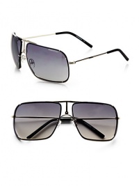 Sleek, sharp frames in lightweight metal. Available in palladium frames with gray mirror gradient lenses.Metal100% UV ProtectionImported Sleek, sharp frames in lightweight metal. Available in palladium frames with gray mirror gradient lenses.Metal100% UV ProtectionImported