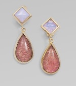 A pretty drop of glossy resin over glitter accented water snake skin with opal details set in 14k goldplating. Glitter accented water snake skinResin14k goldplated white metal alloyReconstituted opalDrop, about 1½Clip-on backMade in USA
