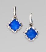 From the Superstud Collection. Faceted pillows of bright blue agate and clear quartz sit dramatically in a zigzag setting of polished sterling silver with accents of 14k gold.Blue agate and clear quartzSterling silver and 14k yellow goldLength, about 1Post-and-hinge backImported