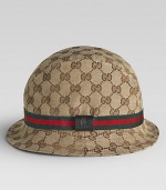 Distinctive double-G topper sports a teddy bear logo tab on the snappy striped hat band.Rounded crown Striped band 65% polyester/35% cotton Made in Italy