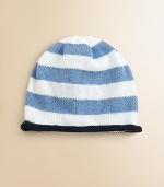 Sure to become a keepsake, this adorable hat combines both style and practicality in one great gift. Crafted in a combination of wide stripes with a rolled edge and the softness of pure cotton. CottonMachine washMade in USAFOR PERSONALIZATION Select a quantity, then scroll down and click on PERSONALIZE & ADD TO BAG to choose and preview your personalization options. Please allow 4-6 weeks for delivery. 