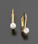 These adorable 14k gold earrings are adorned with a single sparkling 3mm cubic zirconia stone.