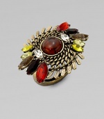 An eclectic design with colorful stones and a chain link motif. Glass stonesBrassWidth, about 2Imported 