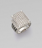 From the Wheaton Collection. Rectangular diamond pavé setting rests upon five rows of sterling cable bands.Diamond, 2.44 tcw Sterling silver Length, about 20mm Width, about 15mm Made in USA Additional Information Women's Ring Size Guide 