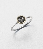 From the Zasha Collection. A delicate design that features unique grey diamonds and 14k gold accented blackened sterling round on a sterling silver shank. Grey diamonds, .03 tcw14k goldSterling silverBlackened sterling silverImported 