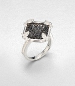 From the Soho Collection. Rich black spinel stones on a diamond shaped, sterling silver surface accented with brilliant white sapphire accents. Black spinelWhite sapphiresSterling silverWidth, about .8Imported