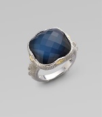 From the Contempo Collection. Blue quartz and hematite doublet stone dazzles in a sterling silver setting with 18K gold accents.Blue quartz Hematite 18K gold Sterling silver Width, about ½ Length, about ¾ Imported Additional Information Women's Ring Size Guide 