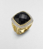 From the Albion Collection. Striking black onyx encased in pavé diamonds shines on a textured double band of 18k yellow gold. Diamonds, 0.48 tcw Onyx 18k yellow gold Width, about ½ Imported 
