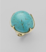 A dramatic dome of richly veined turquoise in a setting of 18k yellow gold. Turquoise 18k yellow gold Width, about 1¼ Length, about 1 Imported