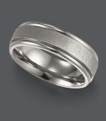 Don't sacrifice comfort for style when you can have both. Triton men's ring features a smooth fit and chic, edged design in hypoallergenic titanium. Approximate band width: 7 mm. Sizes 8-15.