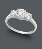 Simple glamour that will spark a conversation. Arabella's stunning engagement ring features a three-stone design made of round-cut Swarovski zirconias (2-3/8 ct. t.w.). Crafted in 14k white gold. Simple glamour that will spark a conversation. Arabella's stunning engagement ring features a three-stone design made of round-cut Swarovski zirconias (2-3/8 ct. t.w.). Crafted in 14k white gold.