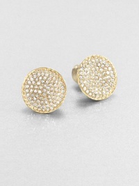 From the Brilliance Collection. A simple design with lots of shimmer, these dazzling discs are slightly concave to highlight their faceted glass radiance.GlassGoldtoneDiameter, about .5Post backImported From the Brilliance Collection. A simple design with lots of shimmer, these dazzling discs are slightly concave to highlight their faceted glass radiance.GlassGoldtoneDiameter, about .5Post backImported