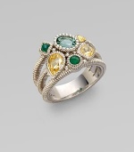 From the Prism Collection. A sparkling cluster of green quartz, chalcedony, and canary crystal on a triple band of textural sterling silver.Green quartz, green chalcedony, and canary crystal Sterling silver Width, about ½ Imported