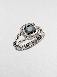 From the Petite Albion Collection. An iconic design with dazzling diamonds surrounding a faceted hematite stone on a cabled sterling silver base. HematiteDiamonds, .2 tcwSterling silverWidth, about ¼Imported 