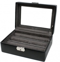 Ring Earring Cufflinks Box Storage Case Leather Black Lucite Window Ring Earring Cufflinks Box Storage Case Leather Black Lucite Window