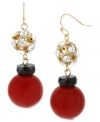 Be the belle of the balls with this pair of drop earrings from Haskell. Crafted from gold-tone mixed metal, the earrings feature red and fireball beads with glass accents for a stylish touch. Approximate drop: 2 inches.