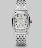 From the Caber Isle Diamond Collection. A classic style with dazzling diamonds and a lustrous mother-of-pearl dial. Quartz movement Water-resistant to 5ATM Rectangular stainless steel case, 32mm (1.25) Diamond pavé bezel and accents, .58 tcw Mother-of-pearl dial Roman numeral and index hour markers Second sub dial Stainless steel link bracelet Imported 