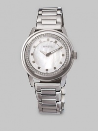 From the Orchestra Collection. A beautiful timepiece in sleek stainless steel with a dazzling Swarovski crystal bezel. Quartz movementWater resistant to 10 ATMRound stainless steelcase, 40mm (1.5) Swarovski crystal accented bezelMother-of-pearl dialDot markersStainless steel link braceletImported From the Orchestra Collection. A beautiful timepiece in sleek stainless steel with a dazzling Swarovski crystal bezel. Quartz movementWater resistant to 10 ATMRound stainless steelcase, 40mm (1.5) Swarovski crystal accented bezelMother-of-pearl dialDot markersStainless steel link braceletImported