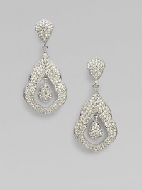 Double the elegance with this double drop design accented with brilliant pavé crystals. CrystalsRhodium-plated brassDrop, about 1¼Post backImported Double the elegance with this double drop design accented with brilliant pavé crystals. CrystalsRhodium-plated brassDrop, about 1¼Post backImported