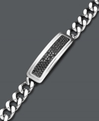 A modern men's bracelet with a hint of extra shine. This sophisticated bracelet styles combines a curb link chain, ID tag design, and round-cut black sapphires (2-1/2 ct. t.w.). Set in sterling silver. Approximate length: 8-1/2 inches. A modern men's bracelet with a hint of extra shine. This sophisticated bracelet styles combines a curb link chain, ID tag design, and round-cut black sapphires (2-1/2 ct. t.w.). Set in sterling silver. Approximate length: 8-1/2 inches.