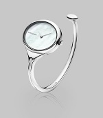 From the Vivianna Collection. A modern, surrealist open-bangle design of stainless steel with luminous mother of pearl face.Quartz movement Water-resistant to 6 ATM Stainless steel case, 24mm (1.10) Mother of pearl dial Made in Switzerland
